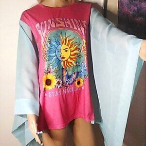 Poncho "Sunshine Stay Magical" Pink Mint Green OS Handmade Boho Fairy Gypsy New